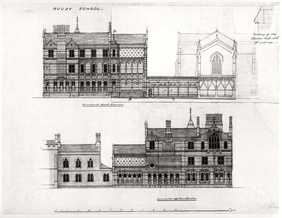 West and North Elevations, New School, Rugby School, 1867 by William Butterfield